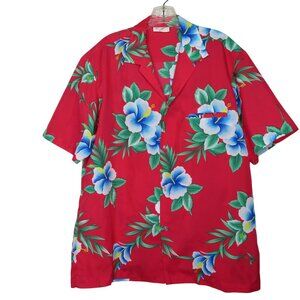 Vintage Royal Hawaiian Red Hawaiian Shirt Blue Green Floral Print Mens Large